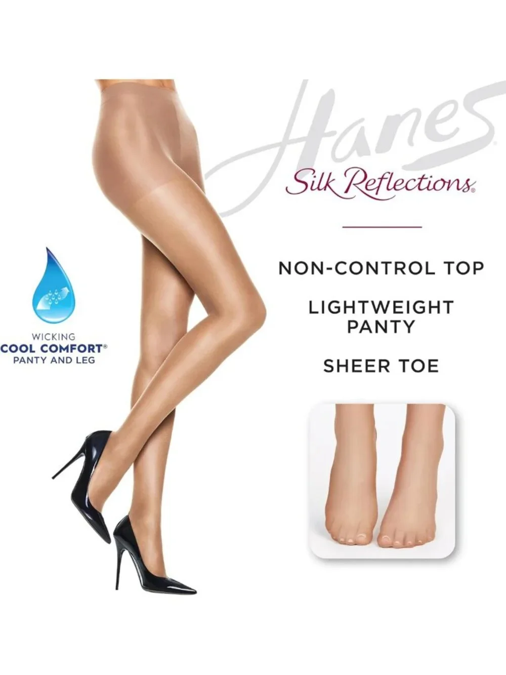 Silky Sheer Pantyhose for Women, Non-Control Top, Sheer Toe, Comfortable Fit